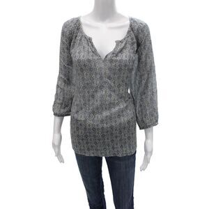Soft Joie Womens Tunic Blouse Multicolor Geometric V-Neck 3/4 Sleeve Size L